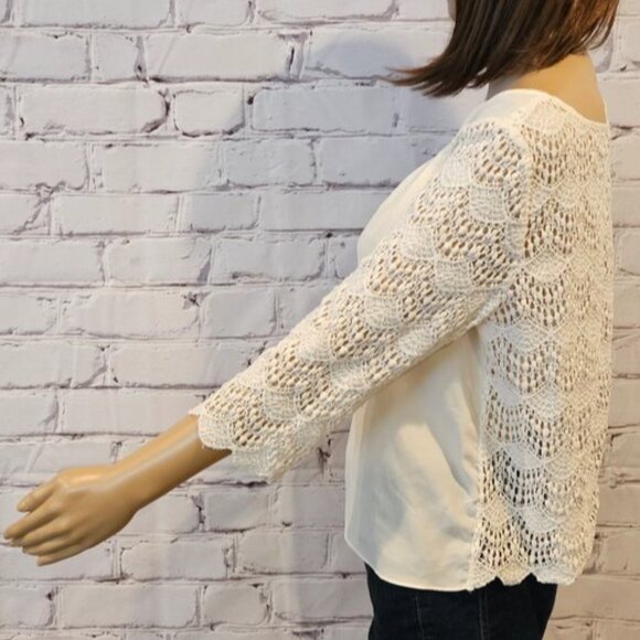BCBGeneration - Boho ivory 3/4 lace sleeve blouse - Picture 8 of 11